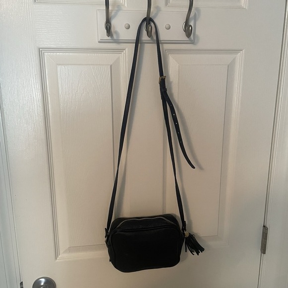 GiGi New York Leather Navy Blue Small Crossbody Bag Purse Handbag With Tassel - Picture 13 of 15